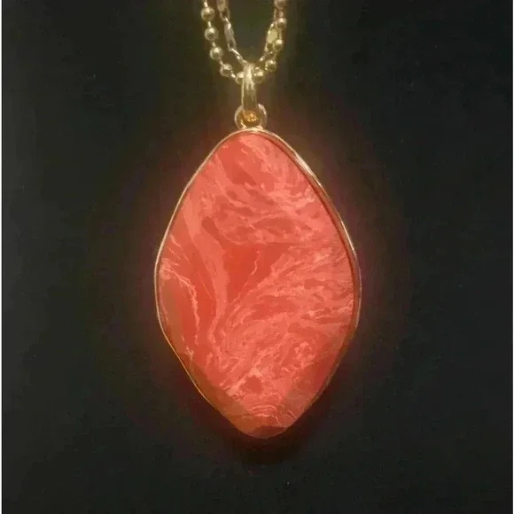 Style & Co Orangish Oval Stone Double Chain Pendant Necklace, 38" + 3" extender - Picture 1 of 5